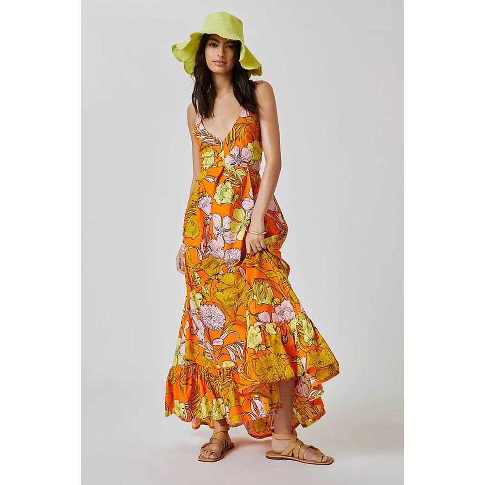 Antropologie Plenty V-Neck Exploded Floral Maxi Dress Size Medium